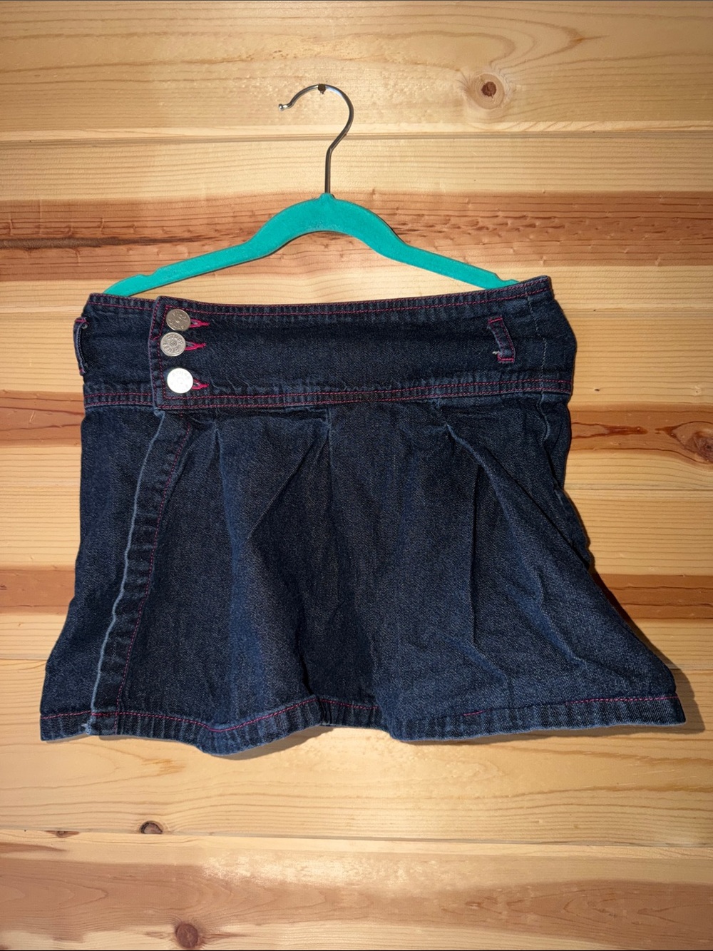 Dark Wash Hilary Duff Denim Mini Skirt with Button Detail